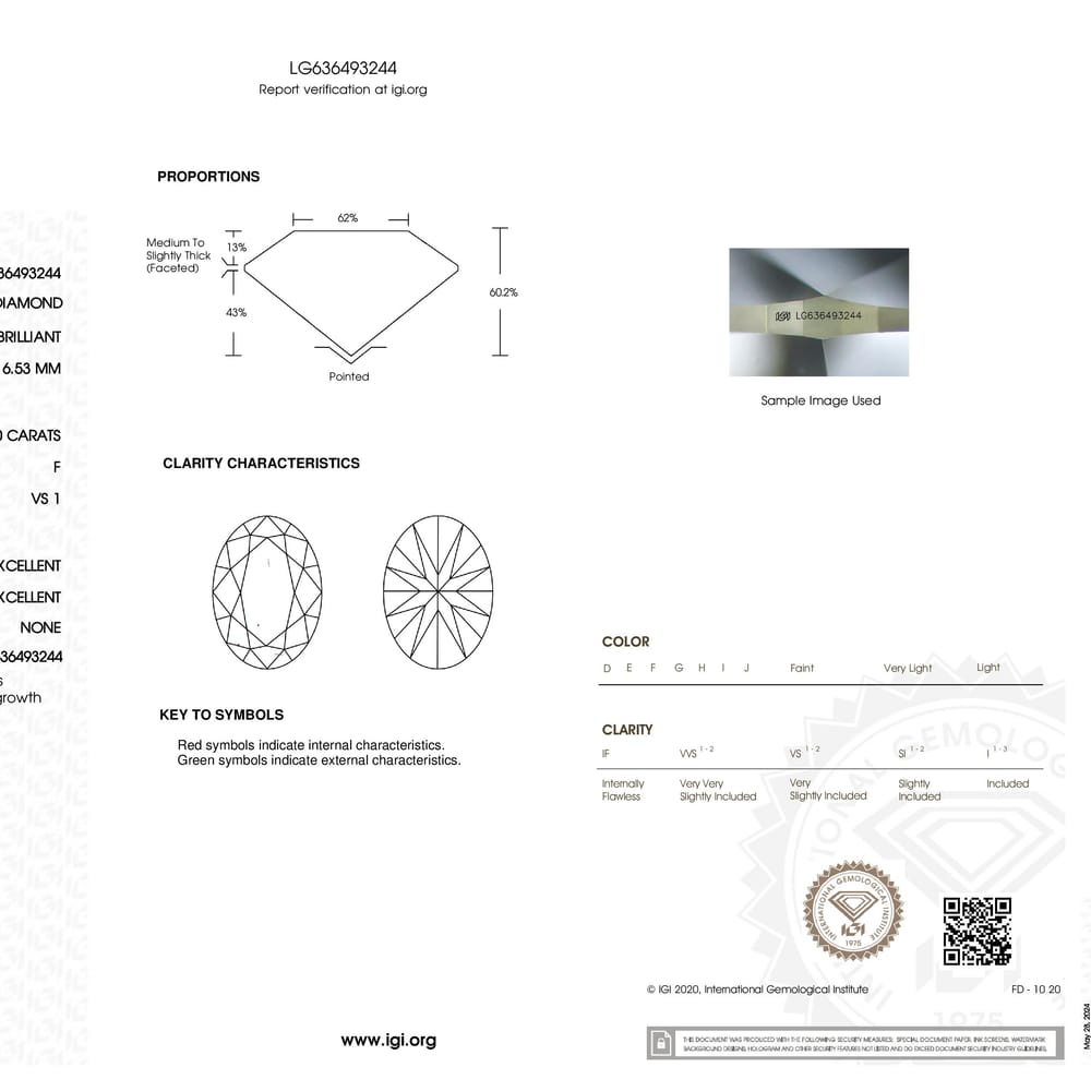 7.00 F Vs1 IGI LG636493244 14k Yellow Gold Hidden Halo