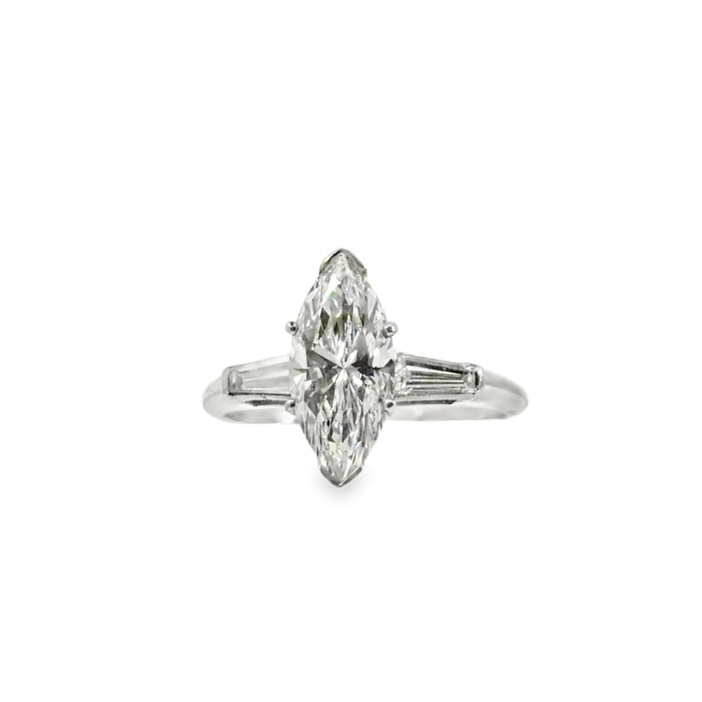 Platinum LGD Ring 1.87 Marquise Natural Tapered Side 0.32cttw