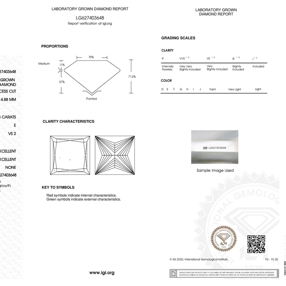 14kwg LGD Princess Stud Earrings 4.06cttw IGI # LG627403648 / LG627403523 Pair