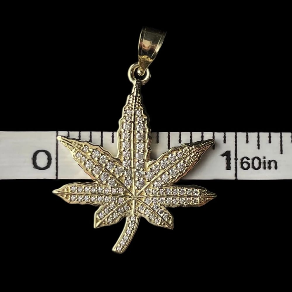 Vintage 10k Yellow Gold CZ Marijuana Leaf Charm 2.3 Grams